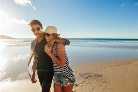 Happy Couple Walking On Beach Stock Image Image Of Beauty Horizontal 88999807