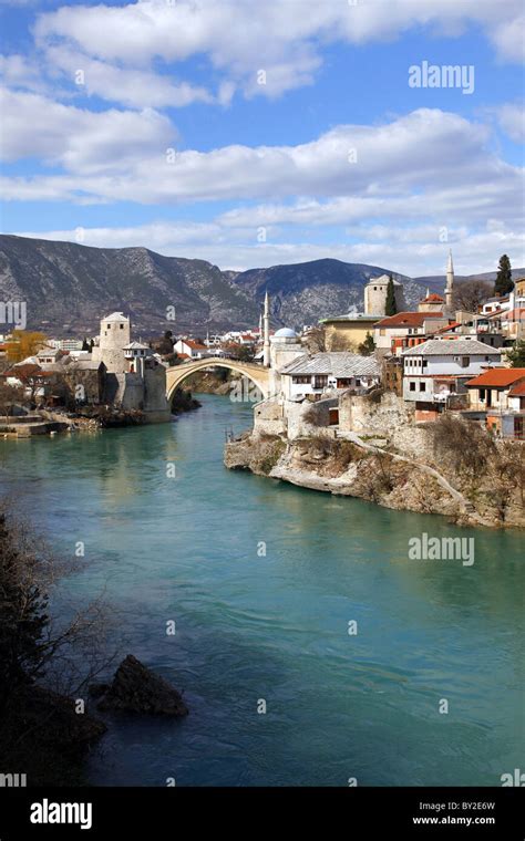 Old Bridge Over Neretva River Sarajevo Bosnia And Herzegovina Mostar