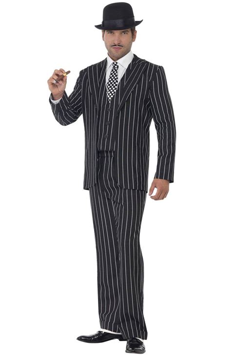 Mafia Boss Pinstripe Costume Suit Vintage 20s Gangster Mens Costume