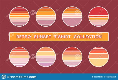 Sunset Retro Shirt Collection Vector Design Set Stock Vector