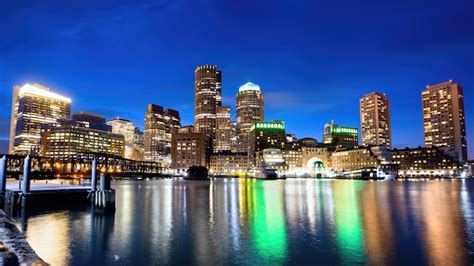 Free Photo Cityscape Of Boston Downtown At Night