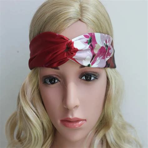 On Sale 1pcs 2018 New Ladies Cross Headbands Silk Printing Bohemia