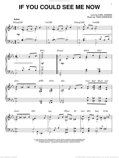 Dameron If You Could See Me Now Sheet Music For Piano Solo