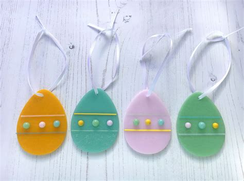 Glass Easter Eggs Hangable Spring Decorations Sparkly Place Fused Glass