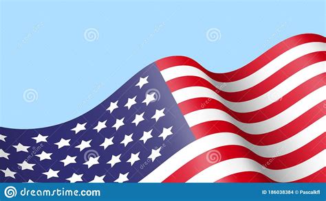 Waving Flag Of United States Of America On Blue Background 3d Vector