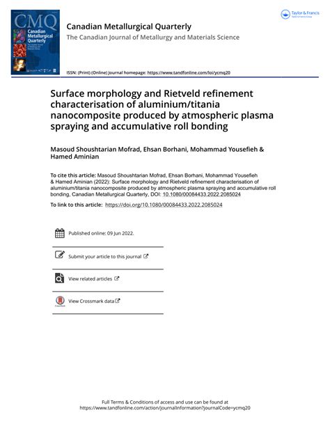 Pdf Surface Morphology And Rietveld Refinement Characterisation Of Aluminiumtitania