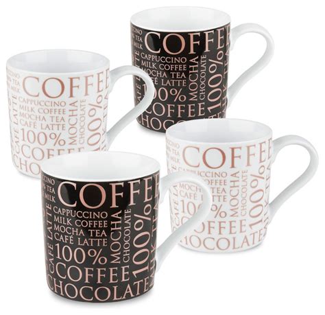 Get it while it's hot! Set of 4 Mugs 100% Coffee Rose-Gold on Black & White - Traditional - Mugs - by Waechtersbach