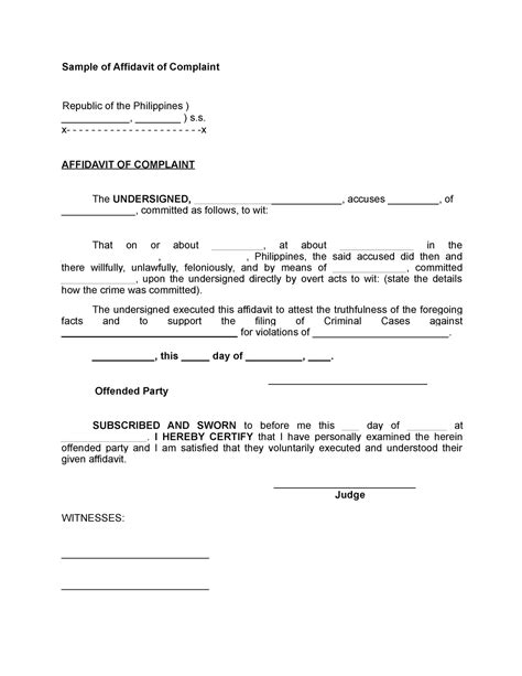 Complaint Affidavit Tagalog Sample