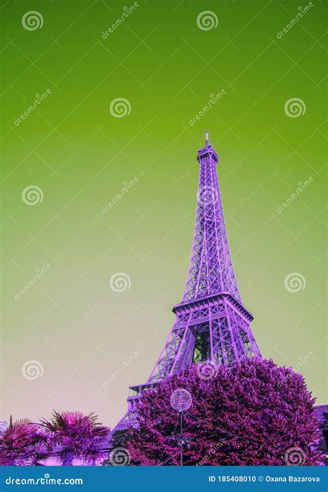 Purple Eiffel Tower On A Green Background Stock Photo Image Of France