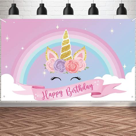 6x36ft Unicorn Birthday Backdrop For Girls Rainbow Unicorn Birthday
