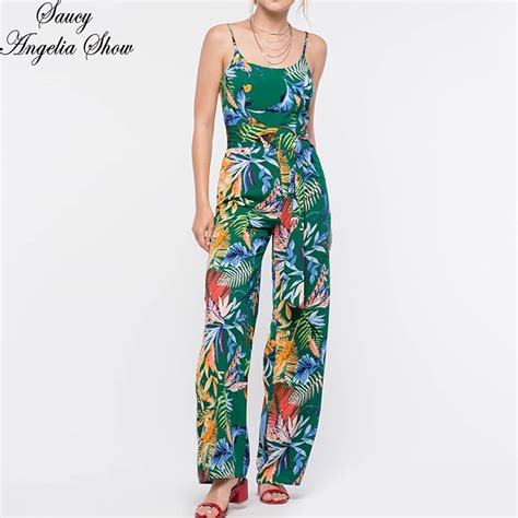 Saucy Angelia Rompers Womens Jumpsuit Sexy Print Strap Bodysuits Loose Wide Legs Party Overalls