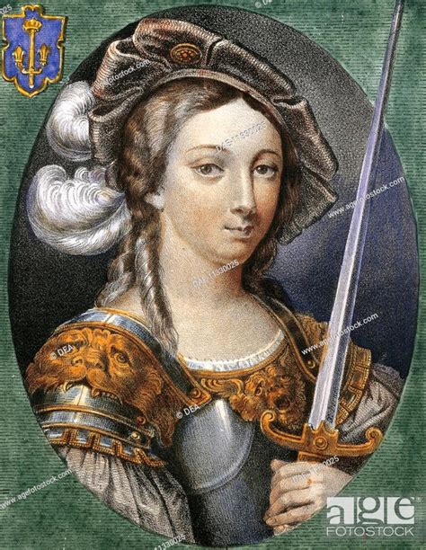 Portrait Of Joan Of Arc 1412 1431 Engraving 17th Century Stock