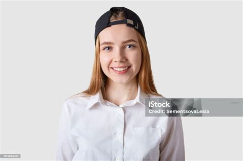 Young Beautiful Schoolgirl Posing In White Blouse Eighteen Years Old Teenage Girl Looking At