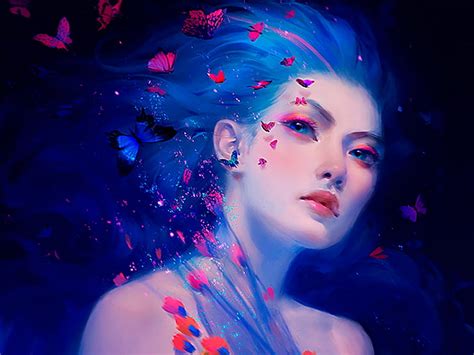 Hd Wallpaper Fantasy Women Blue Butterfly Colors Girl Woman