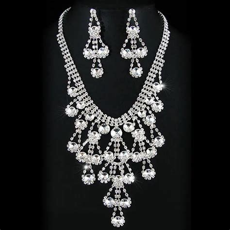 Bridal Wedding Party Drag Queen Crystal Rhinestone Necklace Earrings