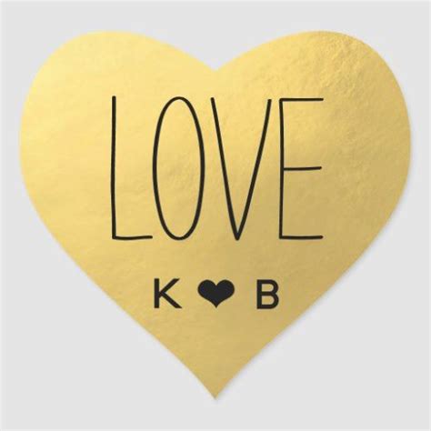 Simple Love Faux Gold Foil Wedding Initials Heart Heart Sticker