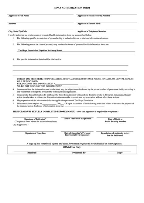 fillable hippa authorization form printable