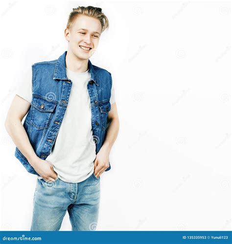 Young Handsome Teenage Hipster Guy Posing Emotional Isolated On Stock