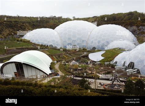 An Overview Of The Eden Project Showing The Three Main Biomes Stock