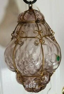 Italian metallic glass pendant | copper gold chrome murano glass light. Vintage Venetian Murano Hand Blown Caged Glass Hanging ...