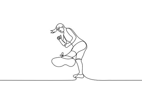 Woman In Sportswear Stretched Out Her Leg To Kick One Line Drawing
