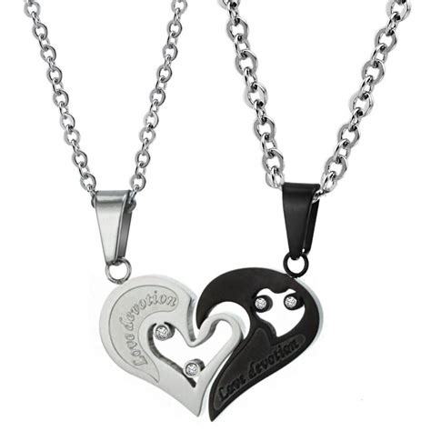 Personalized Black Matching Heart Puzzle Couple Necklaces Stainless