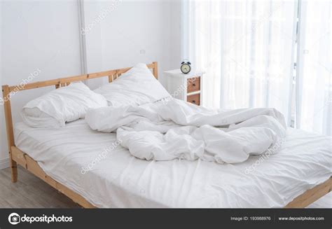 White Messy Bed White Room Morning People Stock Photo By ©junce11 193988976