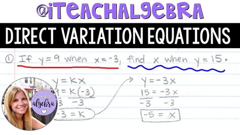 algebra 1 solving direct variation equations youtube