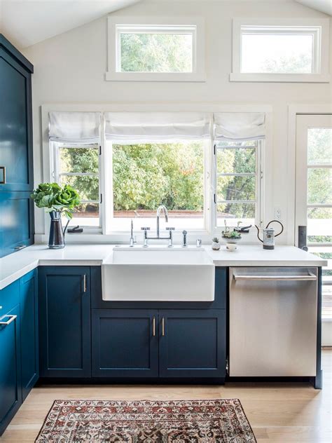 Kitchen cabinet refacing for half the price of replacing them. Navy Kitchen Cabinets Go Well with White Counters, But ...