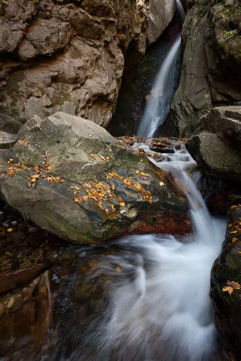 Beautiful River Waterfall In Autumn Forest A Small Waterfall Part Of