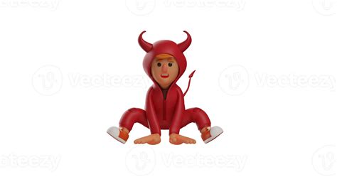 3d Illustration Cute Devil 3d Cartoon Character A Little Red Devil With A Strange Position