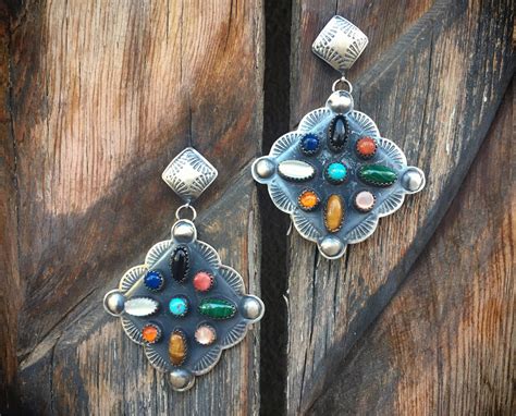 Navajo Multi Stone Sterling Silver Turquoise Earrings Native American