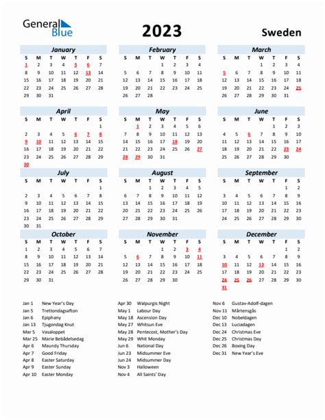 2023 Sweden Calendar With Holidays