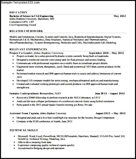 Responsible and experienced solar power engineer with an excellent record of individual and corporate customer satisfaction. Fresher Civil Engineer Resume - Sample Templates - Sample Templates