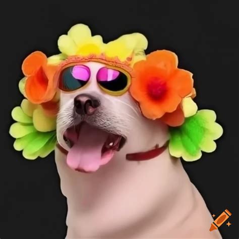 Dog With Baddie Makeup Filter Wearing A Flower Costume In A Funny Meme