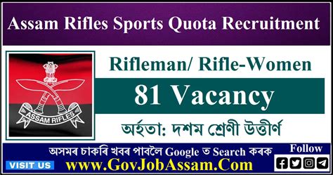 Assam Rifles Sports Quota Recruitment 2023 81 Rifleman Rifle Women