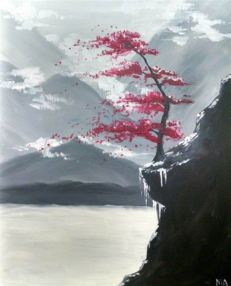 Red Tree In The Mountains Tree Painting Canvas Japanese Painting
