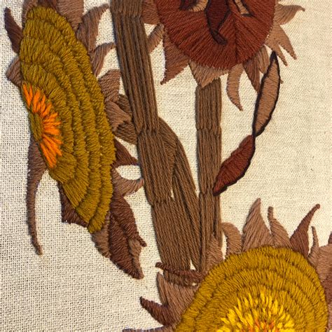 Mid Century Modern Crewel Embroidery Needlepoint Sun Flower Wall Art