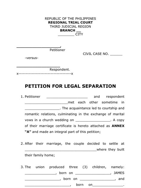Petition For Legal Separation Legal Form