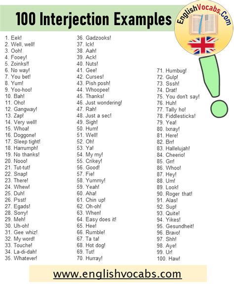 Printable List Of Interjections