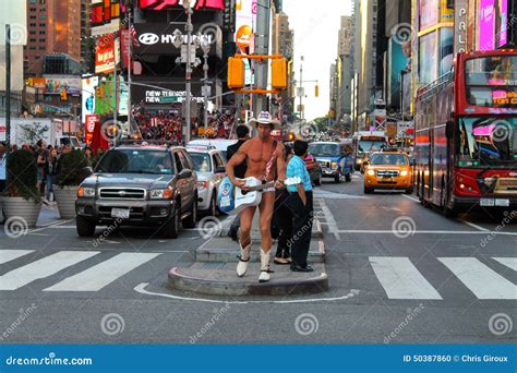 Naked Cowbabe Guitar Player In Manhattan Street Time Square New York City USA Editorial Image