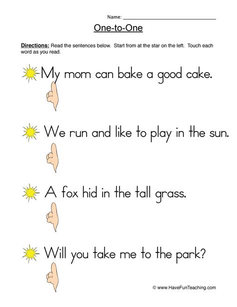 One To One Reading Practice Worksheet Have Fun Teaching