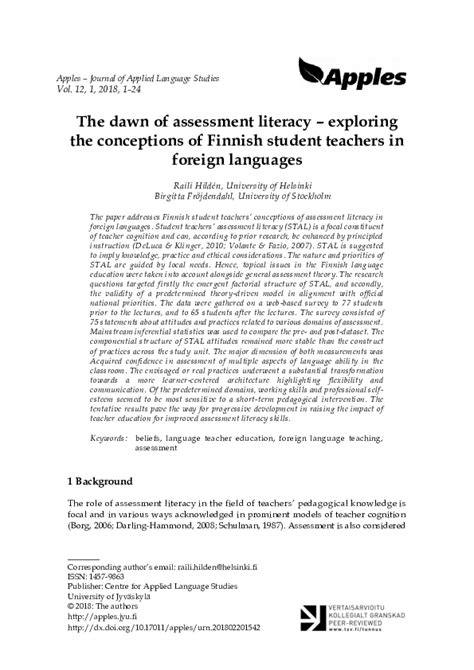 Pdf The Dawn Of Assessment Literacy Raili K Hilden