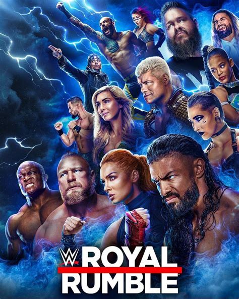 The Wwe Royal Rumble Poster Is Shown In Full Color And Has Many Different Wrestlers On It