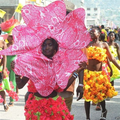 Woman Dressed As A Flower Parading In Port Au Prince Haiti Port Au