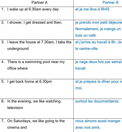 Daily Routine Set Of French Worksheets With Audio Recording