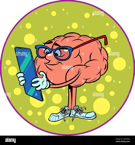 The Smart Guy Looks At His Smartphone Human Brain Character Smart