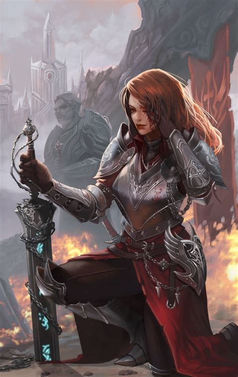 Female Warrior With Red Hair With Plated Armor On With Her Sword