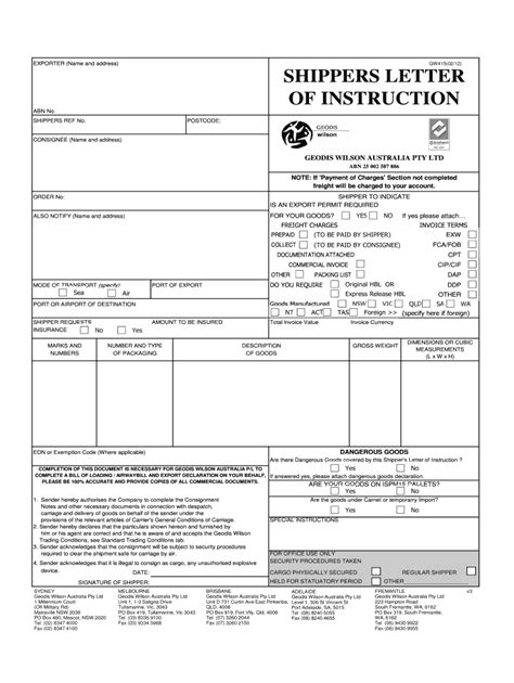 Shipper S Letter Of Instructions Fill Online Printable Fillable