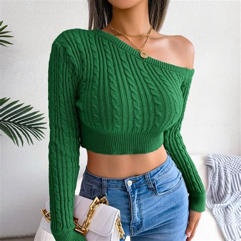 Mixed Knit One Shoulder Cropped Sweater In 2023 Cropped Sweater Cropped Knit Sweater Crop
